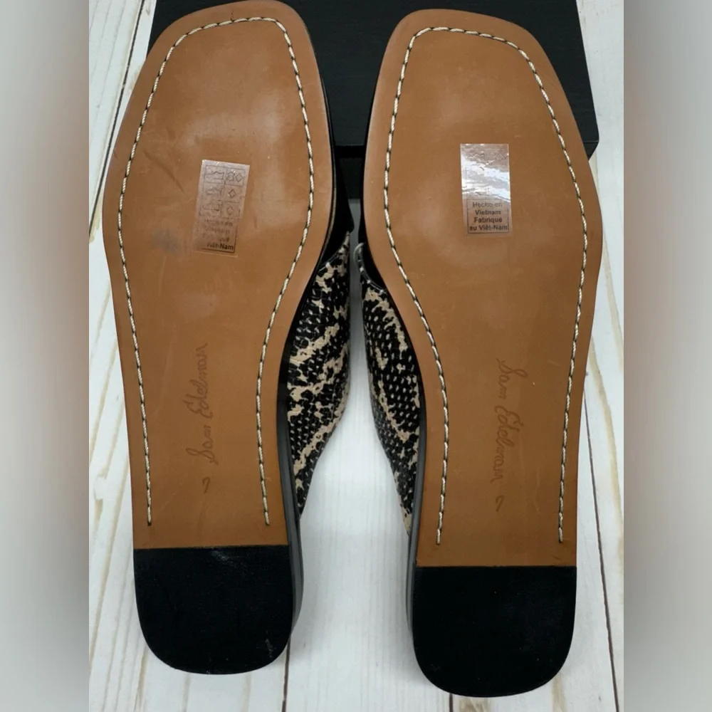 *NIB* Sam Edelman Idina Flat in Black Leather/Snake Print Sandals Size 7